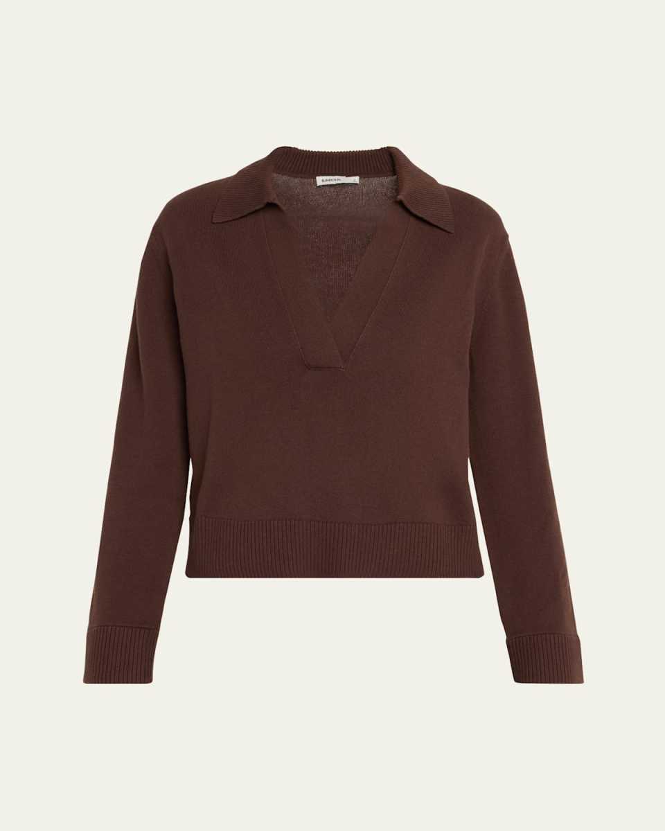 Long-Sleeve Cashmere-Blend Polo Sweat